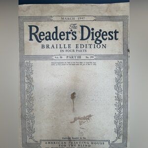 The Reader’s Digest, Braille Edition March 1947 Rare Historical Vintage